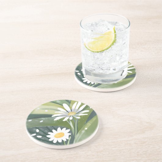 Spring Daisies | Watercolor White Floral Garden Getränkeuntersetzer (Seite)