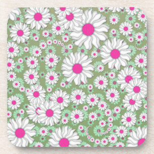 Spring Daisies White Pink Green Getränkeuntersetzer
