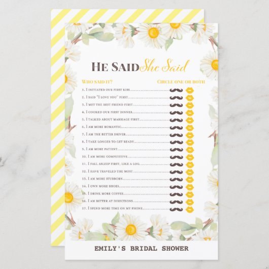 Spring Daisy Blume Brautparty Game PRINIERT (Vorne/Hinten)