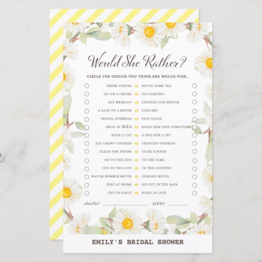 Spring Daisy Blume Brautparty Game PRINIERT (Vorne/Hinten)