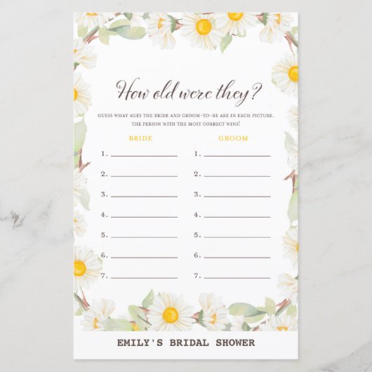 Spring Daisy Blume Brautparty Game PRINIERT (Vorderseite)