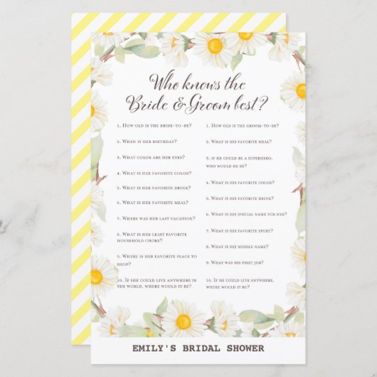 Spring Daisy Blume Brautparty Game PRINIERT (Vorne/Hinten)