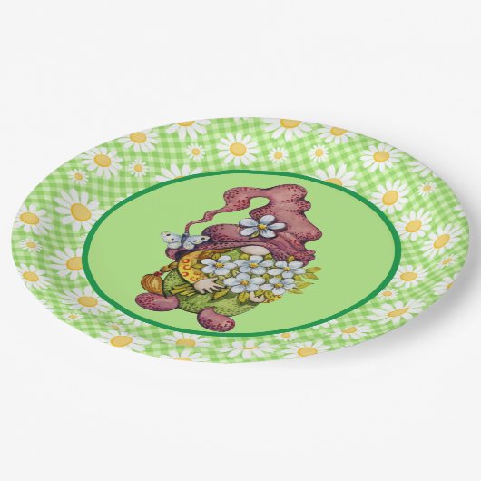 Spring Daisy Gnome Pappteller (Schrägansicht)