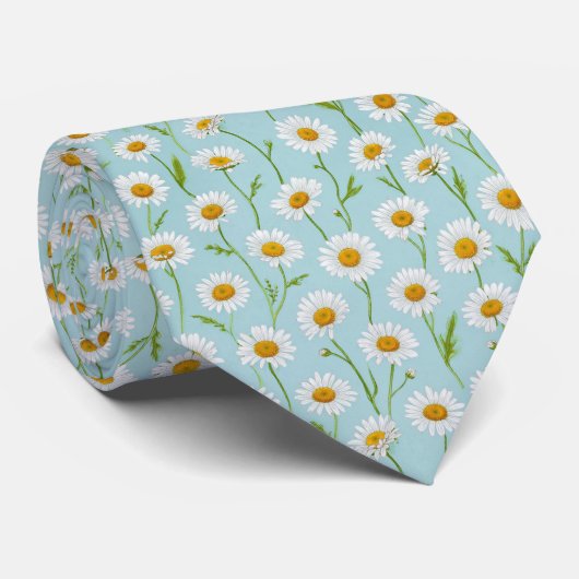 Spring Daisy Meadow Floral Pattern Krawatte (Gerollt)