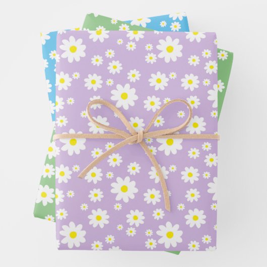 Spring Daisy Muster Pastel Lila Blue Green Geschenkpapier Set (Beispiel)