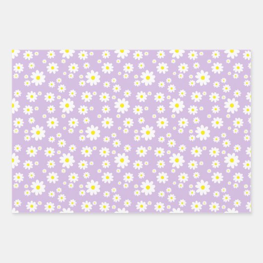 Spring Daisy Muster Pastel Lila Blue Green Geschenkpapier Set (Vorderseite)