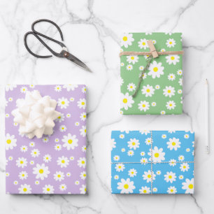 Spring Daisy Muster Pastel Lila Blue Green Geschenkpapier Set