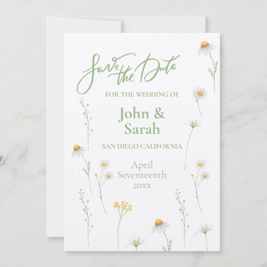 Spring Daisy Wedding Save the Date Einladung (Vorderseite)