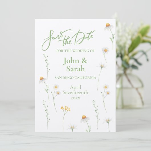 Spring Daisy Wedding Save the Date Einladung (Stehend Vorderseite)
