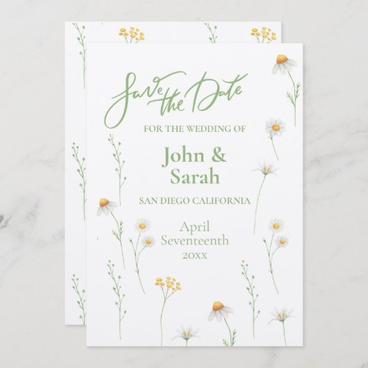Spring Daisy Wedding Save the Date Einladung (Vorne/Hinten)