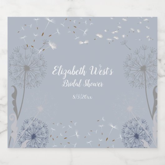 Spring Dandelion Poufs White Blue Gray Elegant Schaumweinetikett (Einzelnes Label)