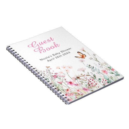 Spring Deep Pink Butterfly Floral Baby Shower Notizblock (Rechte Seite)