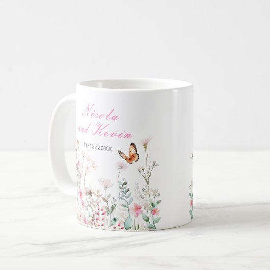 Spring Deep Pink Butterfly Floral Wedding Kaffeetasse (Vorderseite Links)