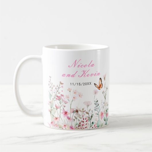 Spring Deep Pink Butterfly Floral Wedding Kaffeetasse (Links)