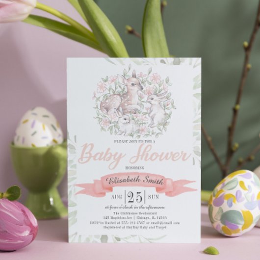 Spring Deer Bunny Baby Dusche Einladung