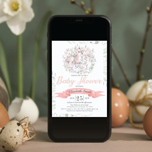 Spring Deer Bunny Baby Dusche Einladung