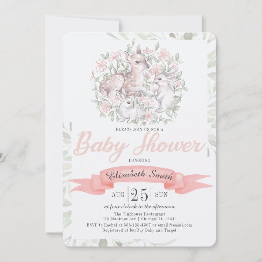 Spring Deer Bunny Baby Dusche Einladung (Vorderseite)