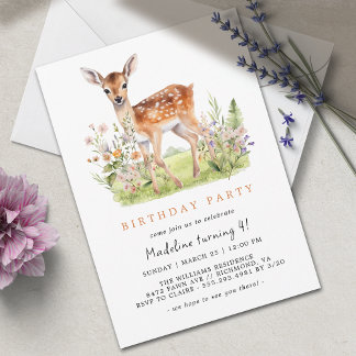 Spring Deer Fawn | Geburtstag eines Niedlichen Whi Einladung