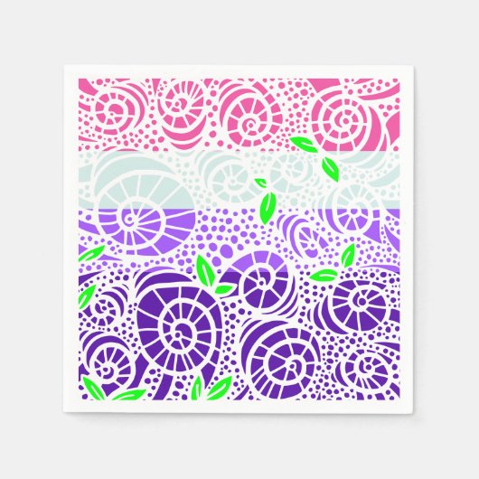 Spring Doodle Blätter und Wirble Muscheln Serviette (Vorderseite)