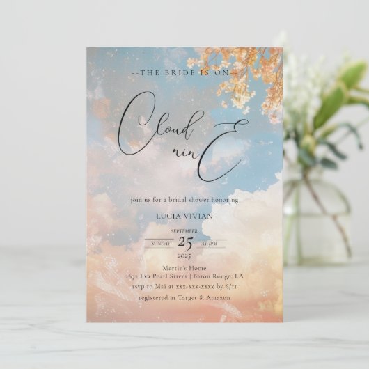 Spring Dreamset On Cloud 9 Brautparty Einladung (Stehend Vorderseite)