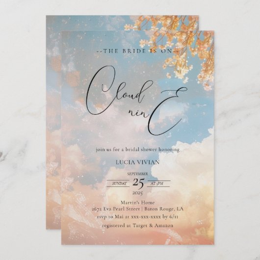 Spring Dreamset On Cloud 9 Brautparty Einladung (Vorne/Hinten)