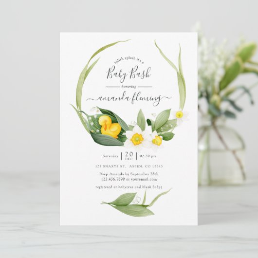 Spring Duckling Splish Splash Baby Dusche Einladung (Stehend Vorderseite)