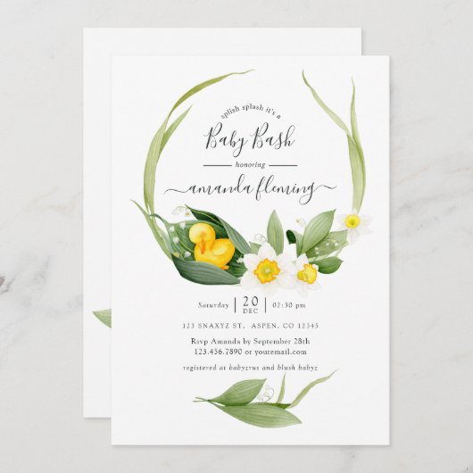 Spring Duckling Splish Splash Baby Dusche Einladung (Vorne/Hinten)