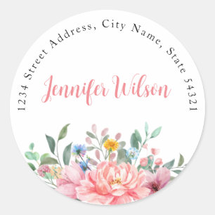Spring Dusty Pink Floral Bouquet Personalisierter Runder Aufkleber