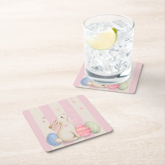 Spring Easter Bunny & Eggs Stripe  Rechteckiger Pappuntersetzer (Vor Ort)