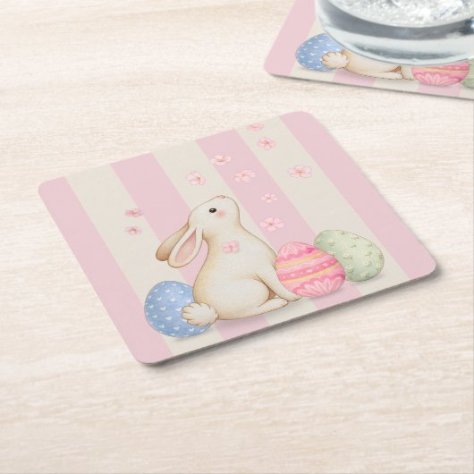 Spring Easter Bunny & Eggs Stripe  Rechteckiger Pappuntersetzer (angewinkelt)