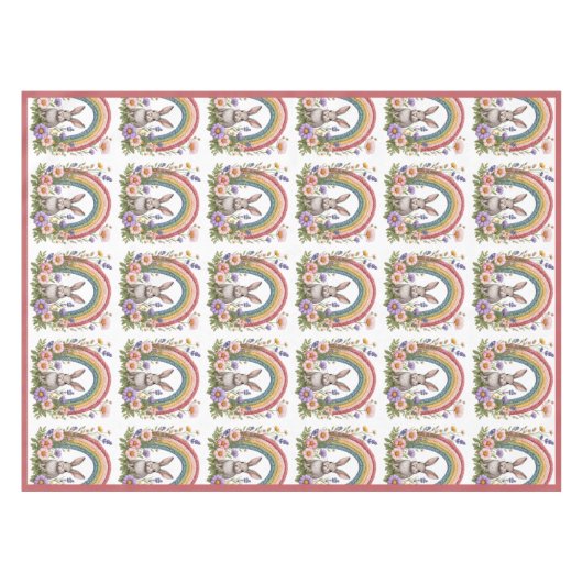 Spring Easter Bunny Rainbow Art Wildflowers Meadow Tischdecke (Vorderseite (Horizontal))