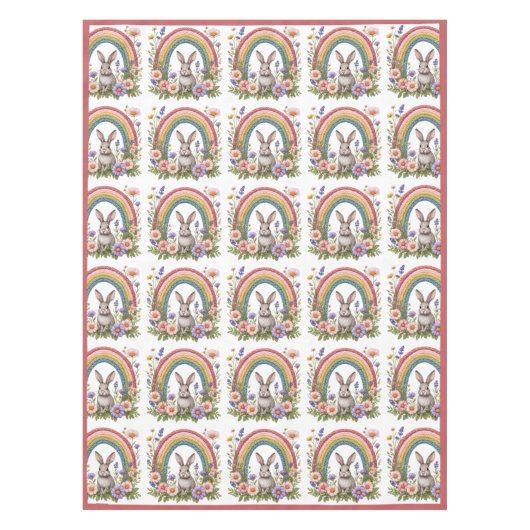 Spring Easter Bunny Rainbow Art Wildflowers Meadow Tischdecke (Vorderseite)