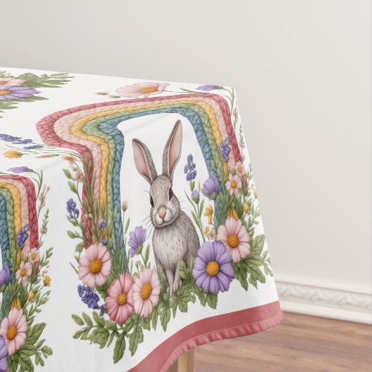 Spring Easter Bunny Rainbow Art Wildflowers Meadow Tischdecke (Beispiel)