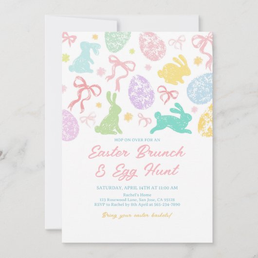 Spring Easter Invitation, Hand-Drawn Bunny Einladung (Vorderseite)