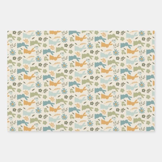 Spring Elegance Champagne & Green Bunny Set 3 Geschenkpapier Set (Vorderseite 2)