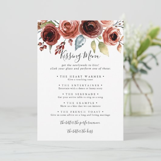Spring Elegante Wedding Kissing Menu Game Card (Stehend Vorderseite)