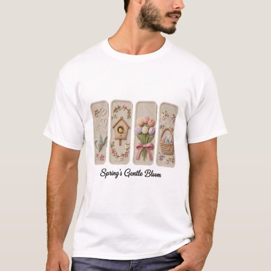 Spring Embroidery Pastel Panel Art T-Shirt (Vorderseite)