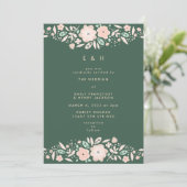 Spring Emerald Green Boho Small Florals Wedding Einladung (Stehend Vorderseite)