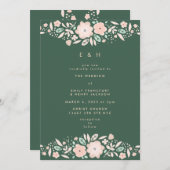 Spring Emerald Green Boho Small Florals Wedding Einladung (Vorne/Hinten)