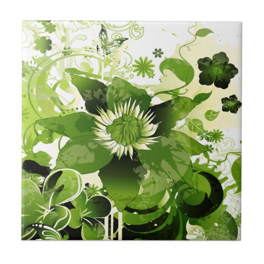 Spring Emerald Green Floral Fliese (Vorderseite)