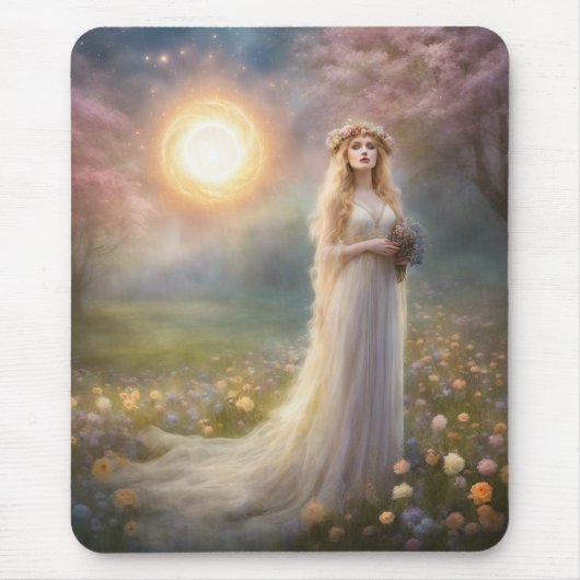 Spring Equinox Meadow Maiden Gown Fantasy Mousepad (Vorne)