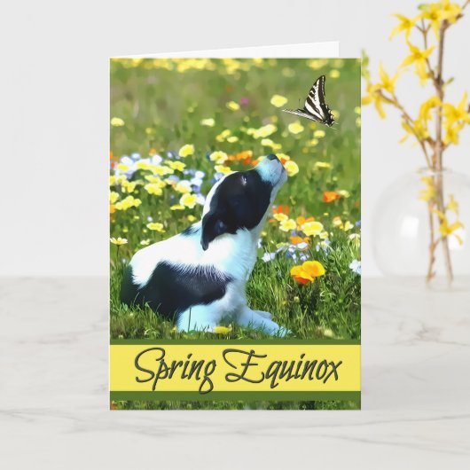 Spring Equinox Ostara Segen Welpe & Butterfly Karte (Gelbe Blume)