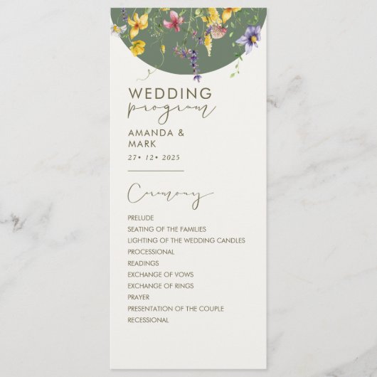 Spring Fall Boho Wildblume Bloom Whimsical Menu Menükarte (Vorderseite)