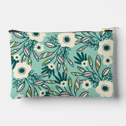 Spring Floral Accessory Pouch – White & Teal Zubehörtasche (Rückseite)