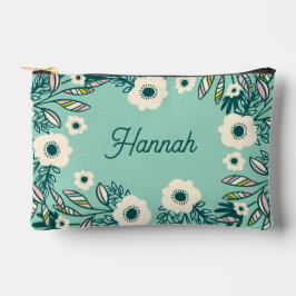 Spring Floral Accessory Pouch – White & Teal Zubehörtasche