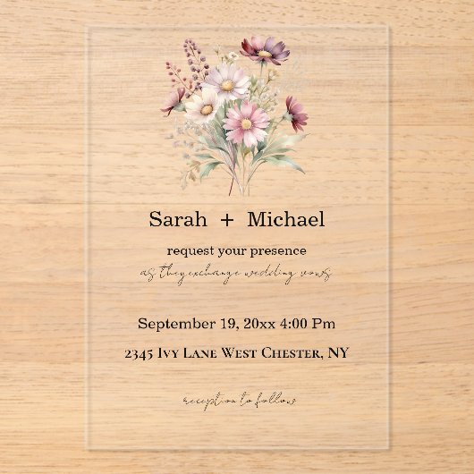 Spring Floral Acrylic Wedding Invitation Acryleinladungen (Vorderseite)