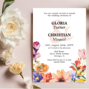 Spring Floral Ampersand QR Code Hochzeit Einladung