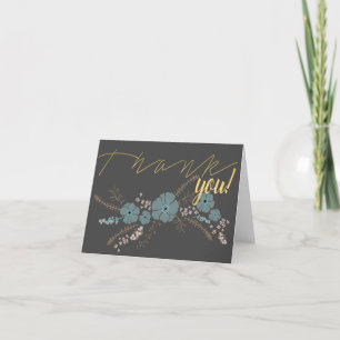 Spring Floral Aquamarin Pink Dunkelgrau Blume Moti Dankeskarte