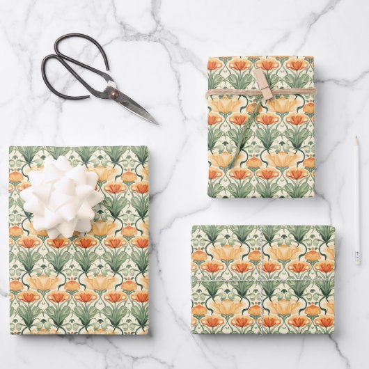 Spring Floral Art Nouveau Geschenkpapier Set (Vorderseite)