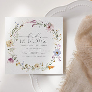 Spring Floral Baby in Bloom Square Babydusche | Einladung